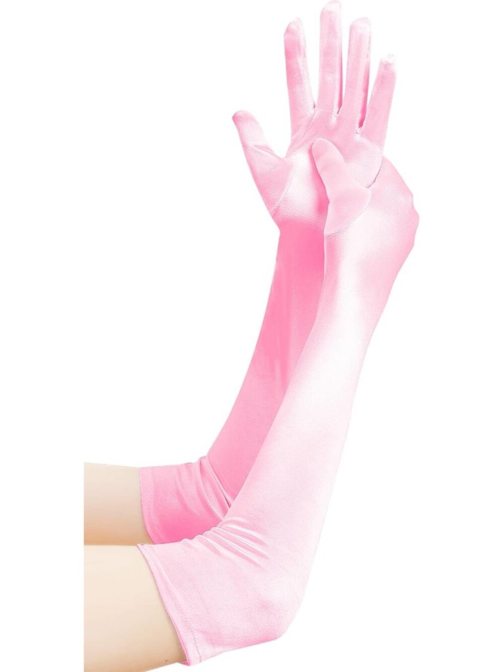 Women's Pink 1920s Elbow Length Party High Shine Long Opera Satin Gloves